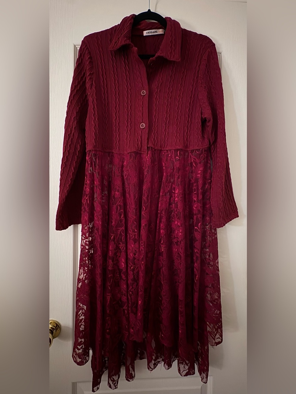 Ladies Origami long boho western burgundy duster cardigan L/XL